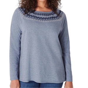 J. Jill Fair Isle Embroidered Boxy Knit Top Blue Women’s Size Large Petite